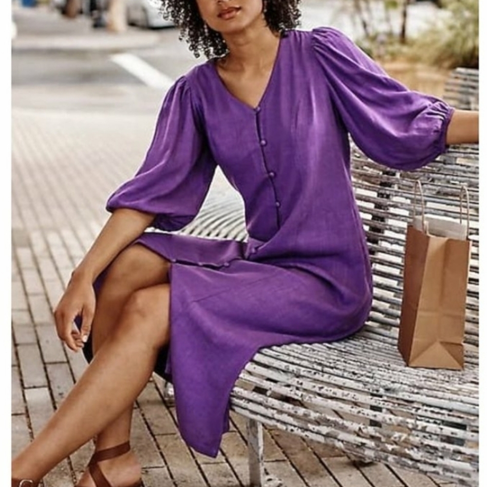 J. Jill Linen Blend Button Front Midi Dress